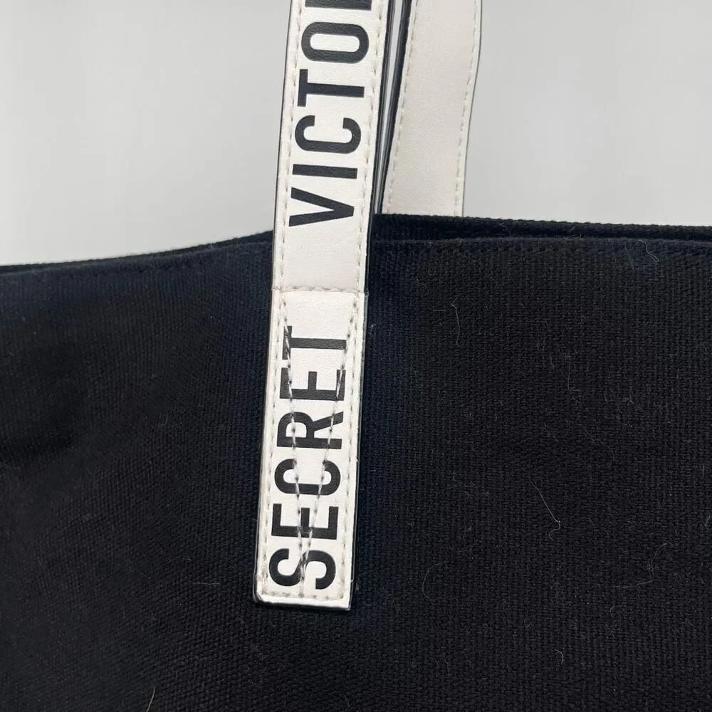 Victoria’s Secret Large Tote Bag Black White Canvas Logo 2018 Collectible - Picture 12 of 17